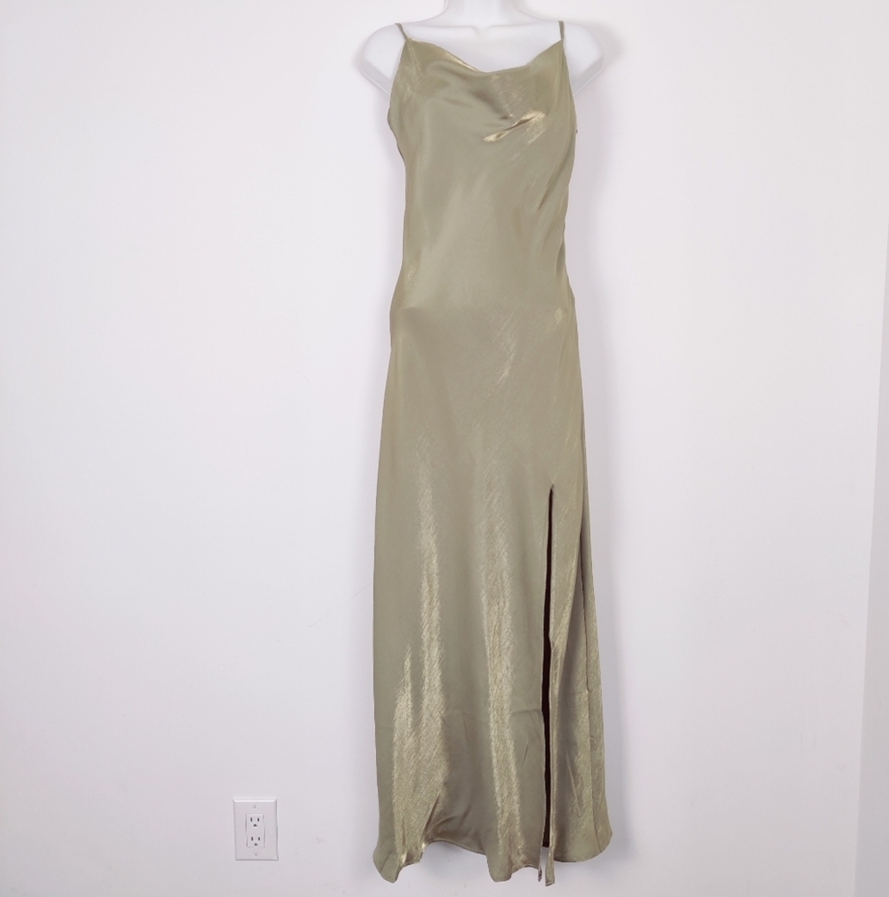 De Base Women's Satin Slip Maxi Dress in Green Size Medium NEW Drapey Party